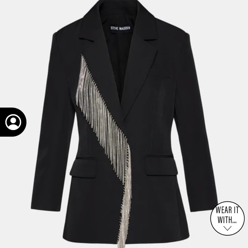 Steve Madden NWT Rhinestone silver metal fringe Nellie Black Blazer XL